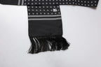 Dolce & Gabbana Black White Polka Dotted Silk Skinny Fringes Scarf