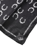 Dolce & Gabbana Black Horseshoe Silk Square Handkerchief Scarf