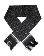 Dolce & Gabbana Black Patterned Skinny Fringes Shawl Scarf