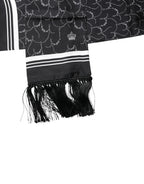Dolce & Gabbana Black Patterned Skinny Fringes Shawl Scarf