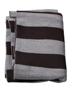 Dolce & Gabbana Black Gray Stripes Wool Neck Wrap Scarf
