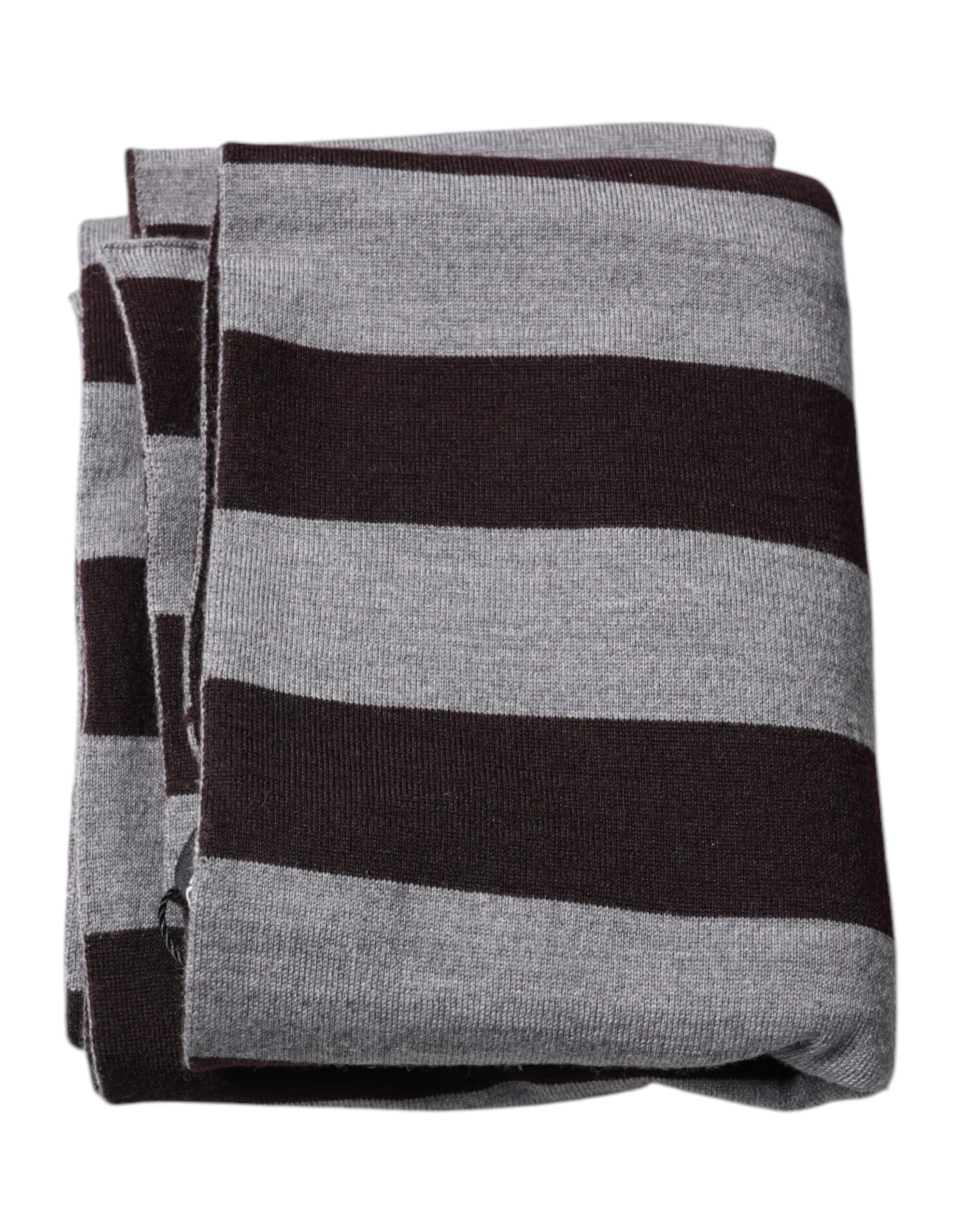 Dolce & Gabbana Black Gray Stripes Wool Neck Wrap Scarf
