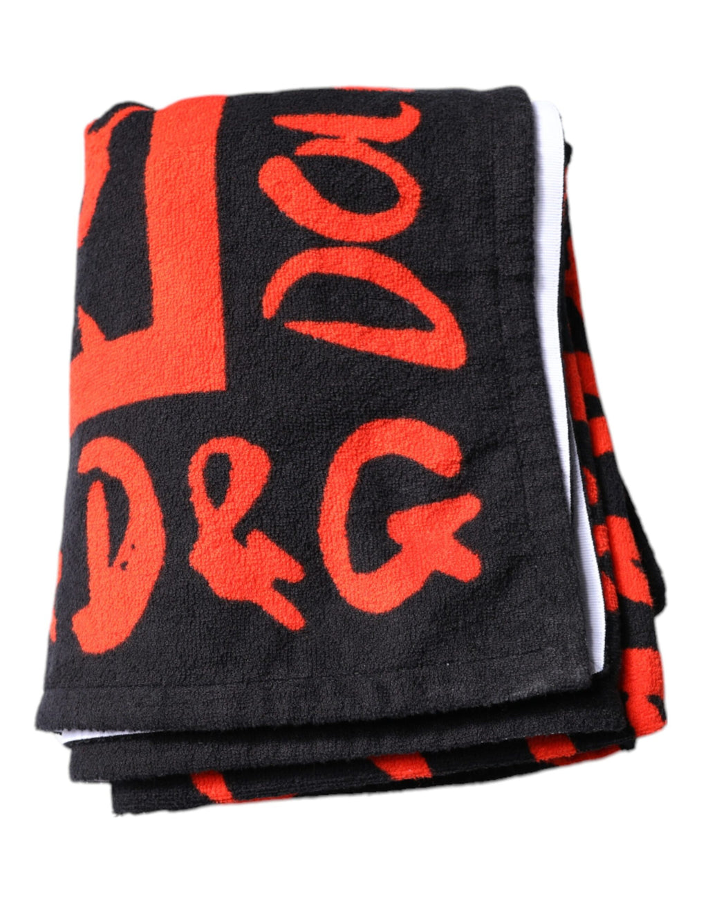 Dolce & Gabbana Black Red Logo Print Cotton Beach Towel