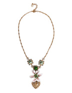 Dolce & Gabbana Gold Brass Lily Crystal Sacred Heart Pendant Necklace