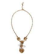 Dolce & Gabbana Gold Brass Lily Crystal Sacred Heart Pendant Necklace