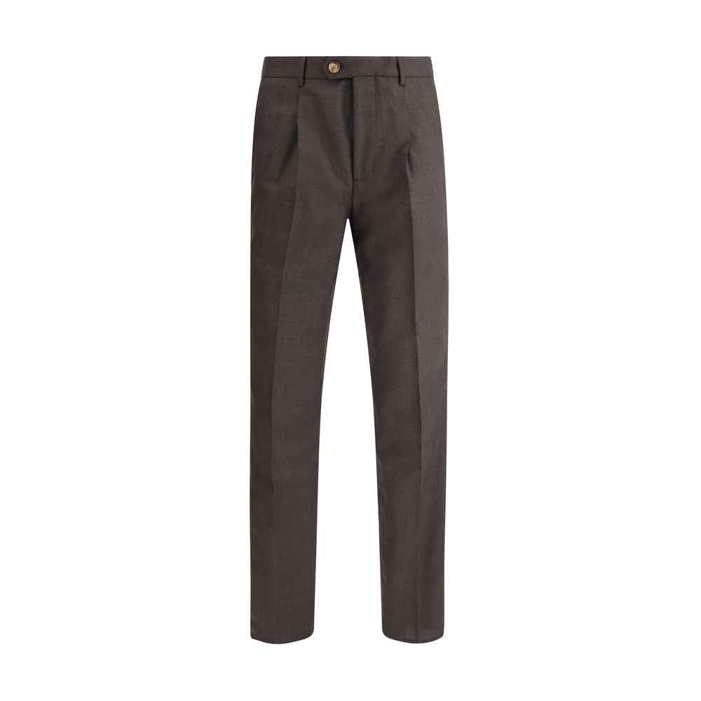 Brunello Cucinelli Brown Fleece Wool Casual Pants