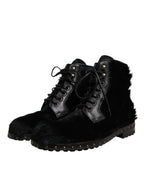 Dolce & Gabbana Black Pony Style Leather Mid Calf Boots Shoes