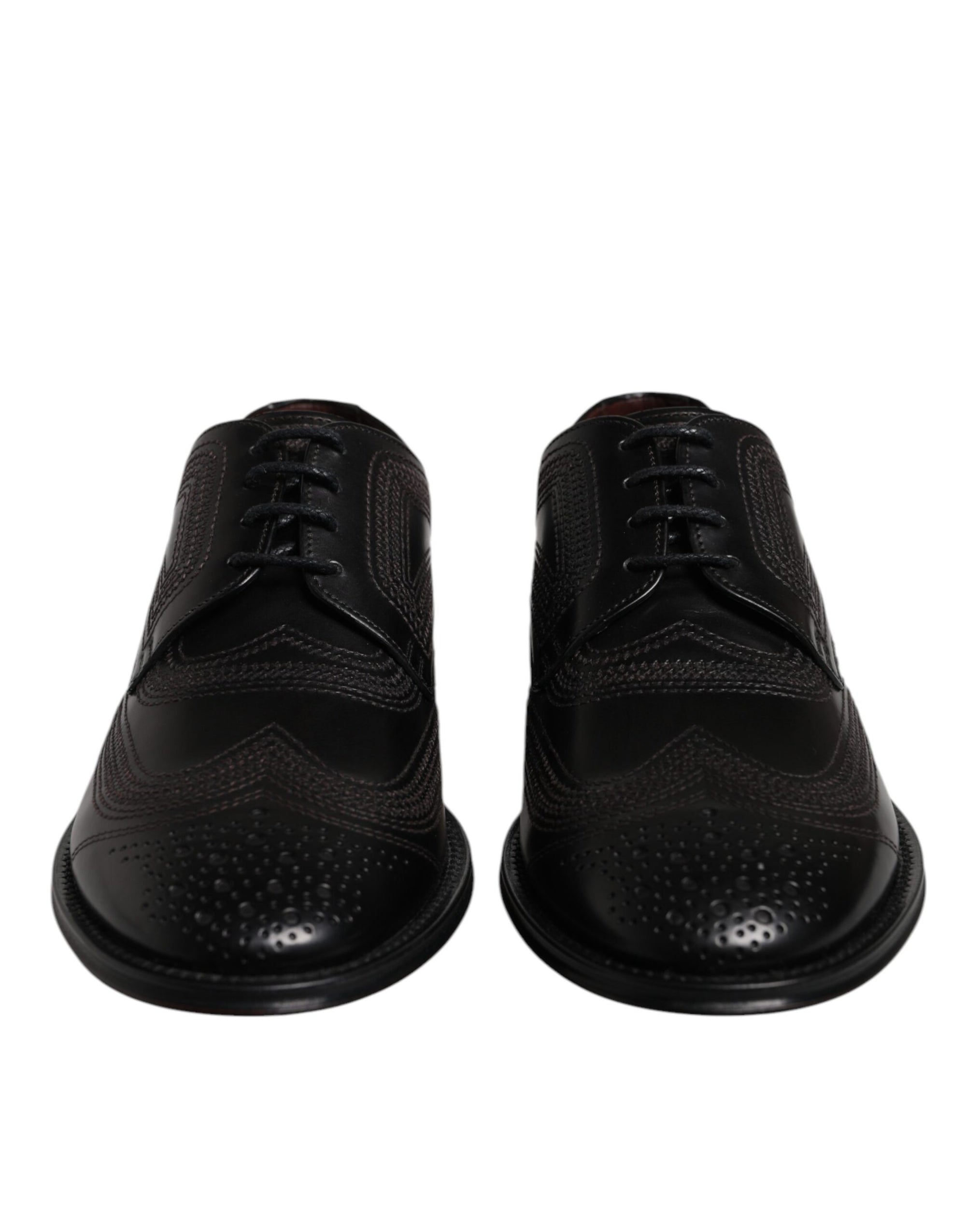 Dolce & Gabbana Black Embroidered Classic Leather Derby Dress Shoes