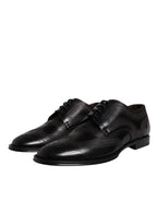 Dolce & Gabbana Black Embroidered Classic Leather Derby Dress Shoes