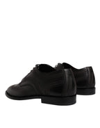 Dolce & Gabbana Black Embroidered Classic Leather Derby Dress Shoes