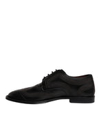 Dolce & Gabbana Black Embroidered Classic Leather Derby Dress Shoes