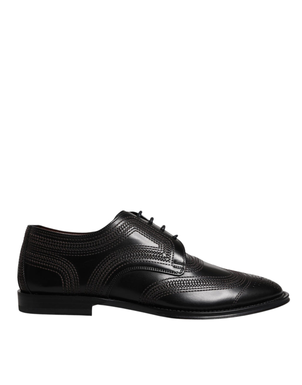 Dolce & Gabbana Black Embroidered Classic Leather Derby Dress Shoes