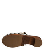 Dolce & Gabbana White Raffia Clogs Bejeweled Chain Sandals Shoes