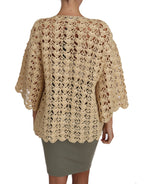 Dolce & Gabbana Beige Cardigan Crochet Knitted Raffia Sweater