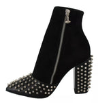 Philipp Plein Black Suede Studded Heels Ankle Boots Shoes