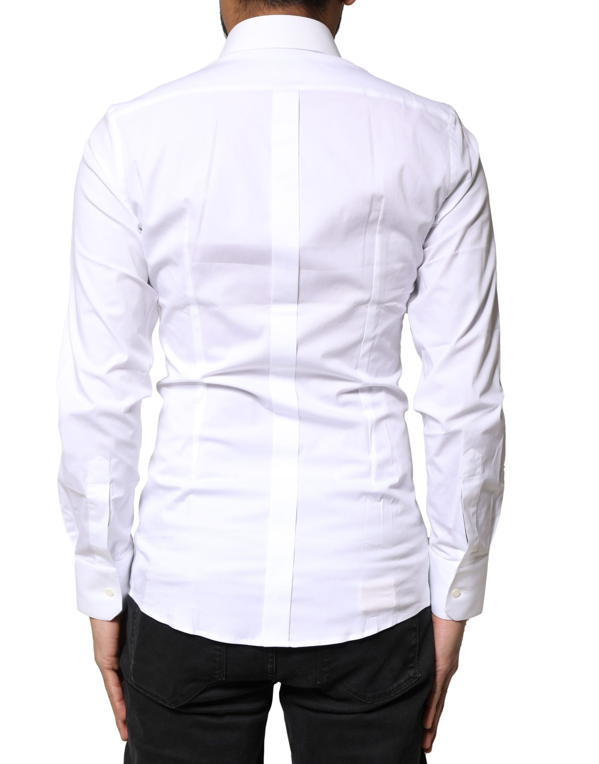 Dolce & Gabbana White GOLD Cotton Long Sleeves Dress Shirt