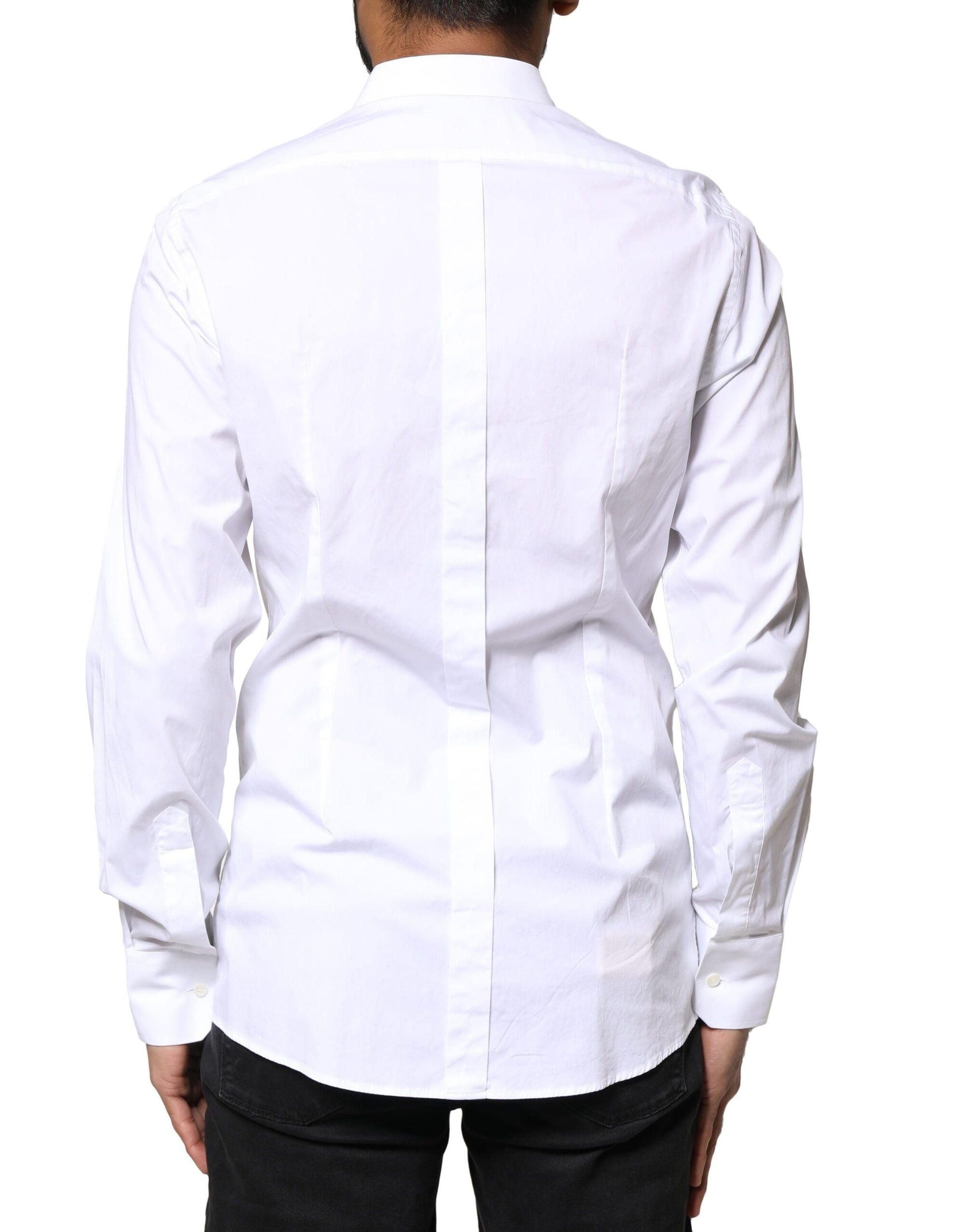 Dolce & Gabbana White GOLD Cotton Long Sleeves Dress Shirt