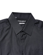 Dolce & Gabbana Dark Blue GOLD Cotton Long Sleeves Dress Shirt
