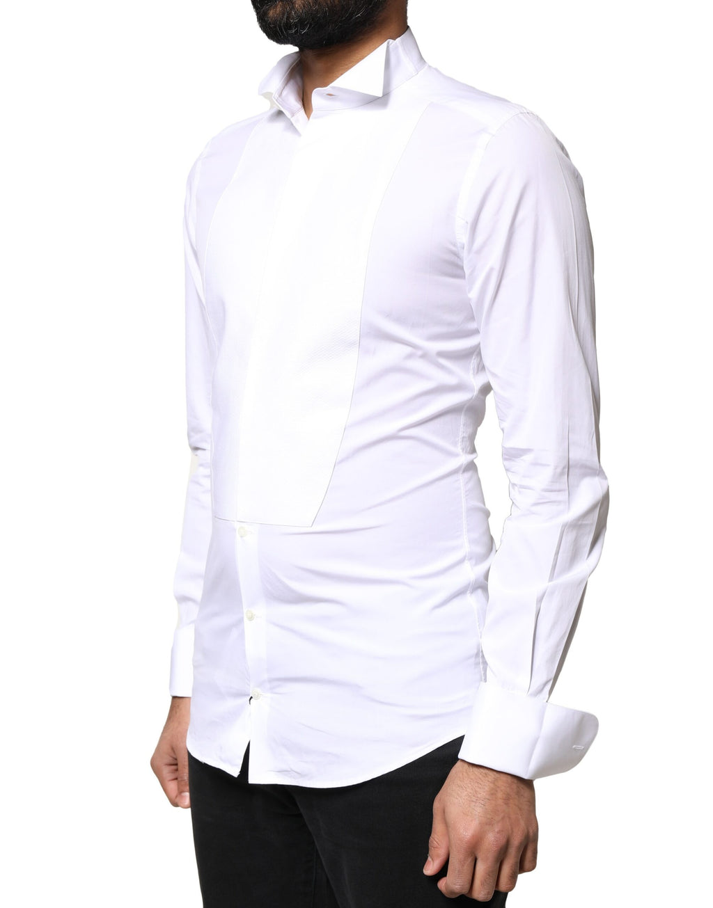 Dolce & Gabbana White GOLD Cotton Poplin Bib Formal Men Dress Shirt