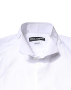 Dolce & Gabbana White GOLD Cotton Poplin Bib Formal Men Dress Shirt