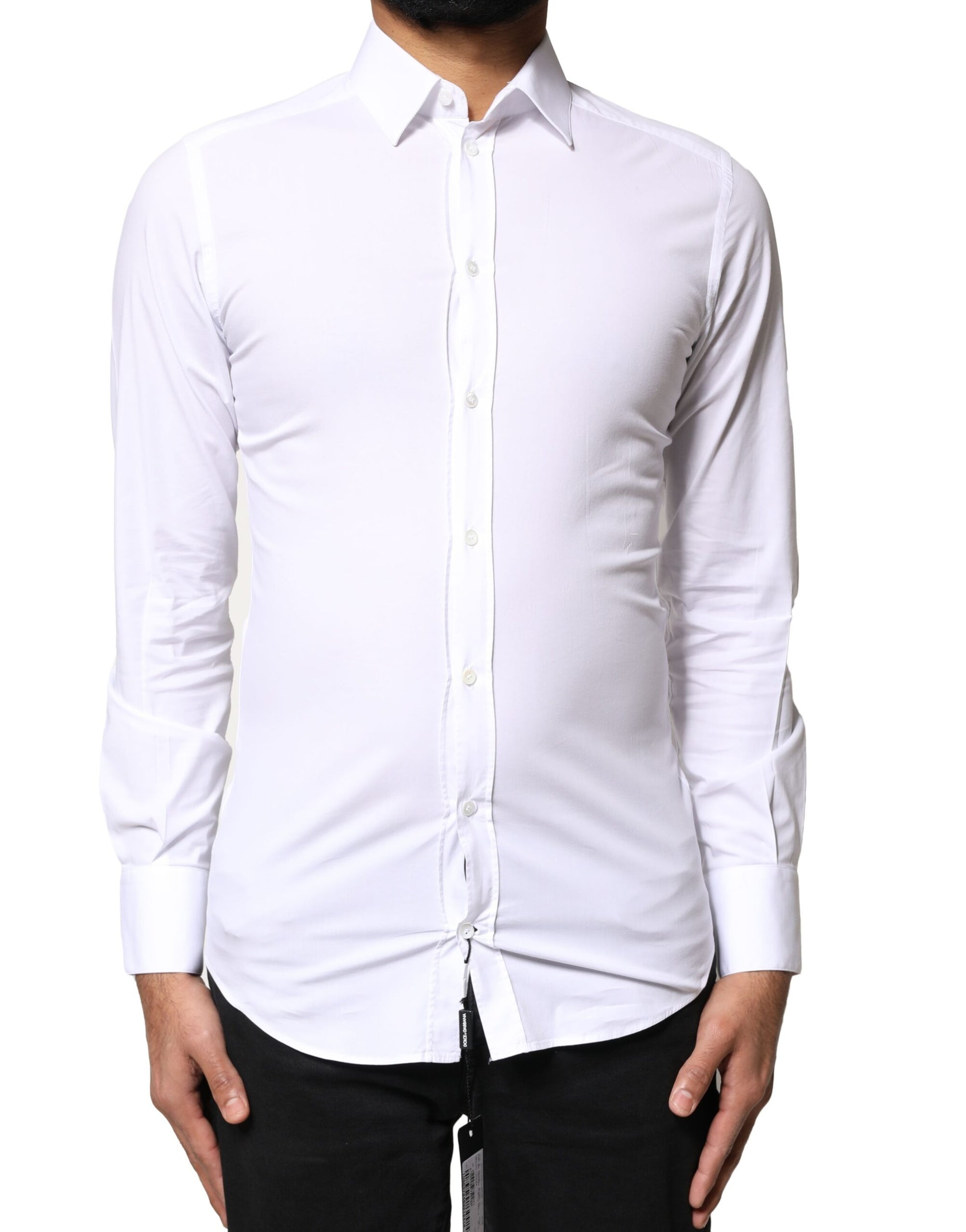 Dolce & Gabbana White GOLD Cotton Long Sleeves Dress Shirt