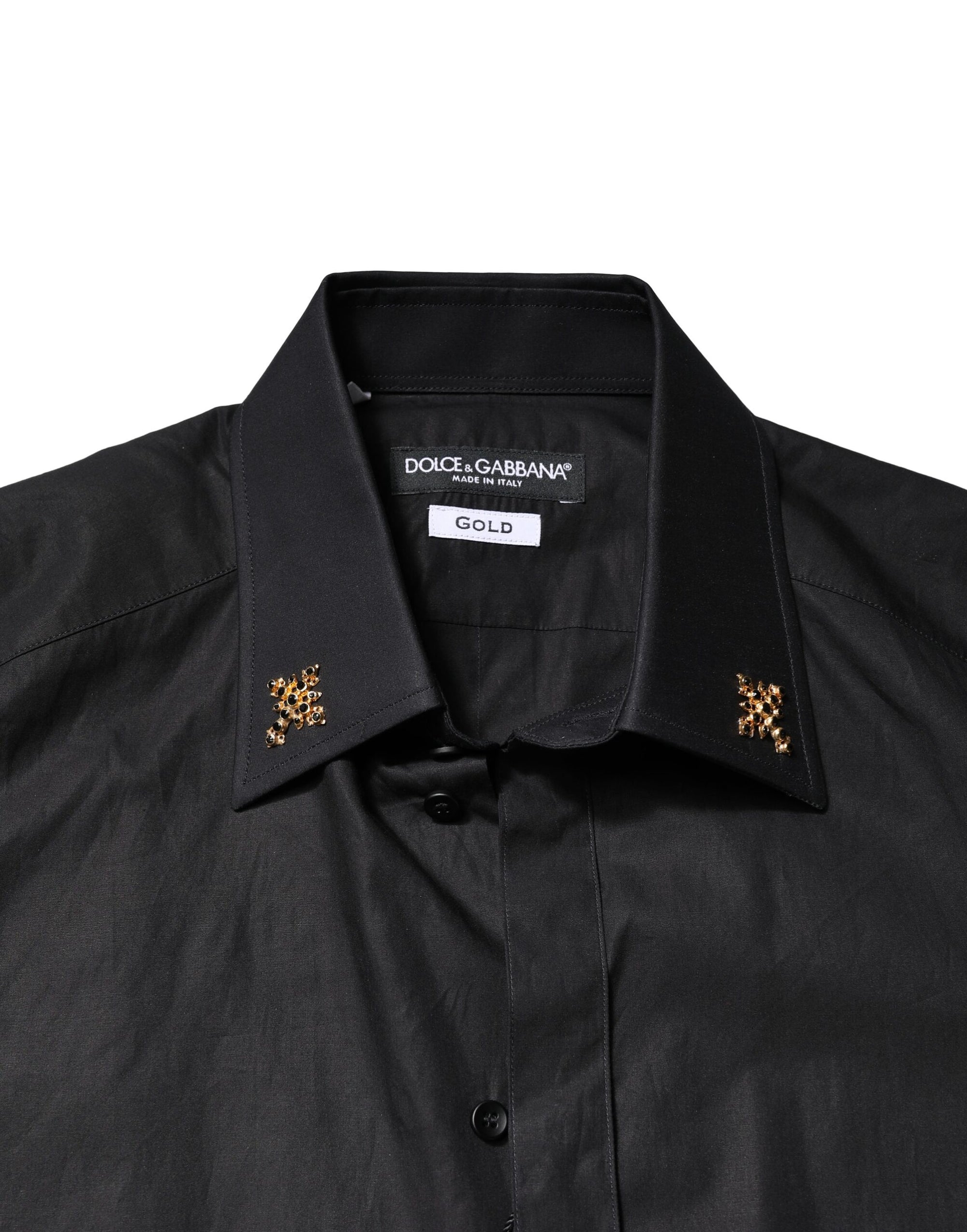 Dolce & Gabbana Black GOLD Cross Embellished Men Dress Shirt