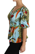 Dolce & Gabbana Multicolor Vegetable Print Silk Top Peplum Wrap Blouse