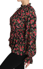 Dolce & Gabbana Black Rose Print Floral Shirt Top Blouse