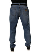 Dolce & Gabbana Blue Tattered Cotton Straight Denim Jeans