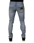 Dolce & Gabbana Blue Tattered Cotton Skinny Men Denim Jeans