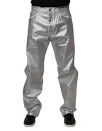 Dolce & Gabbana Metallic Silver Cotton Straight Denim Jeans