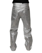 Dolce & Gabbana Metallic Silver Cotton Straight Denim Jeans