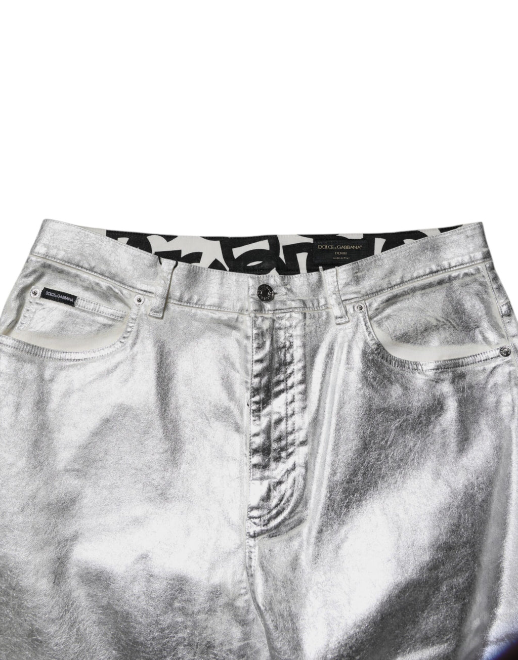 Dolce & Gabbana Metallic Silver Cotton Straight Denim Jeans