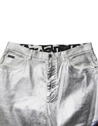 Dolce & Gabbana Metallic Silver Cotton Straight Denim Jeans