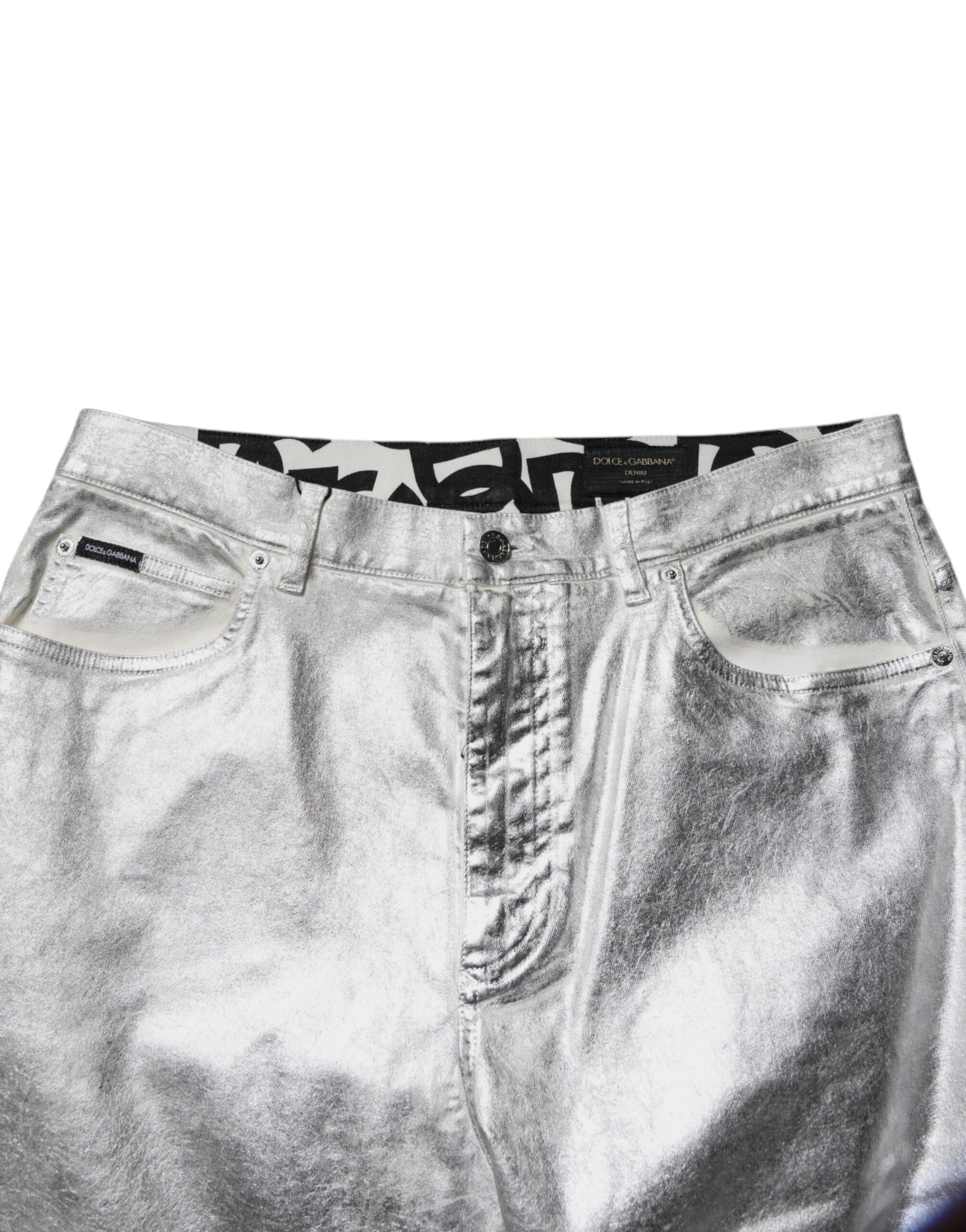 Dolce & Gabbana Metallic Silver Cotton Straight Denim Jeans