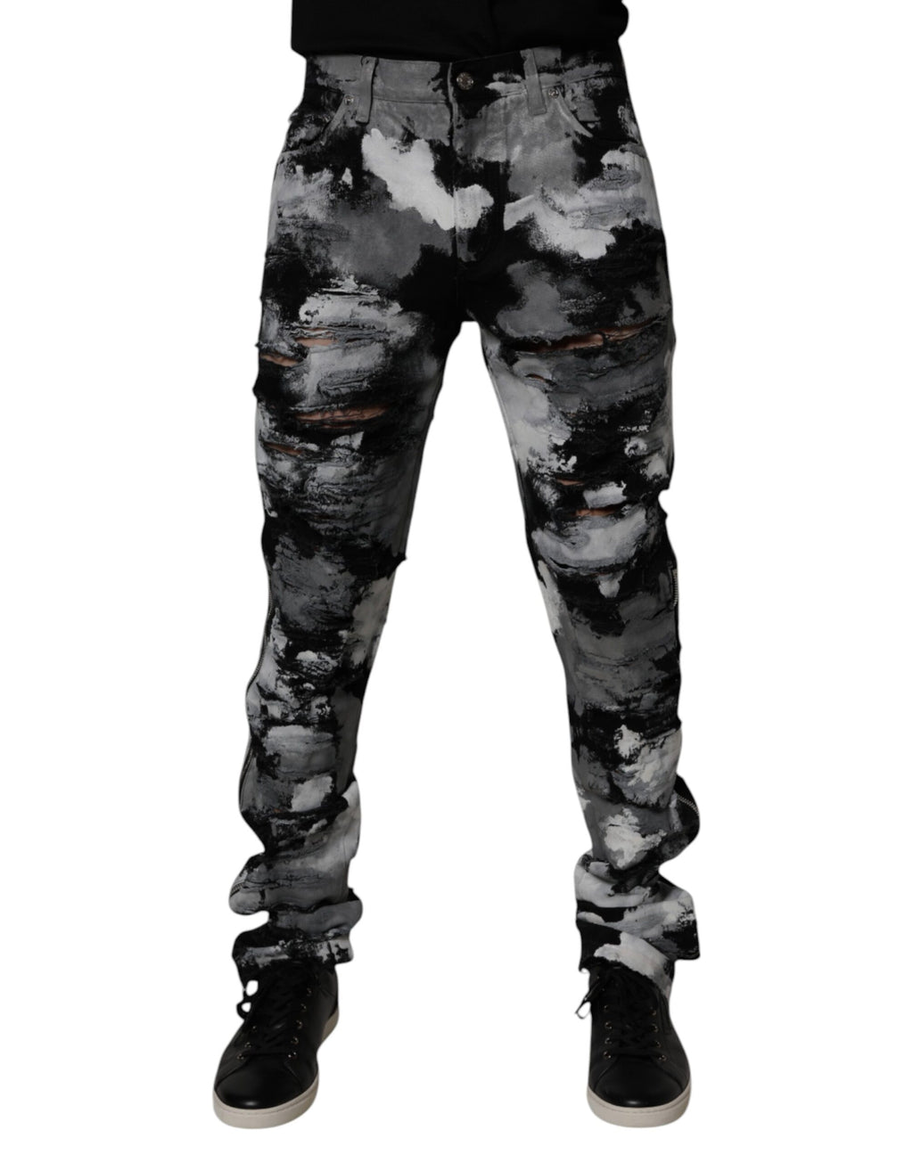 Dolce & Gabbana Multicolor Camouflage Tattered Skinny Denim Jeans