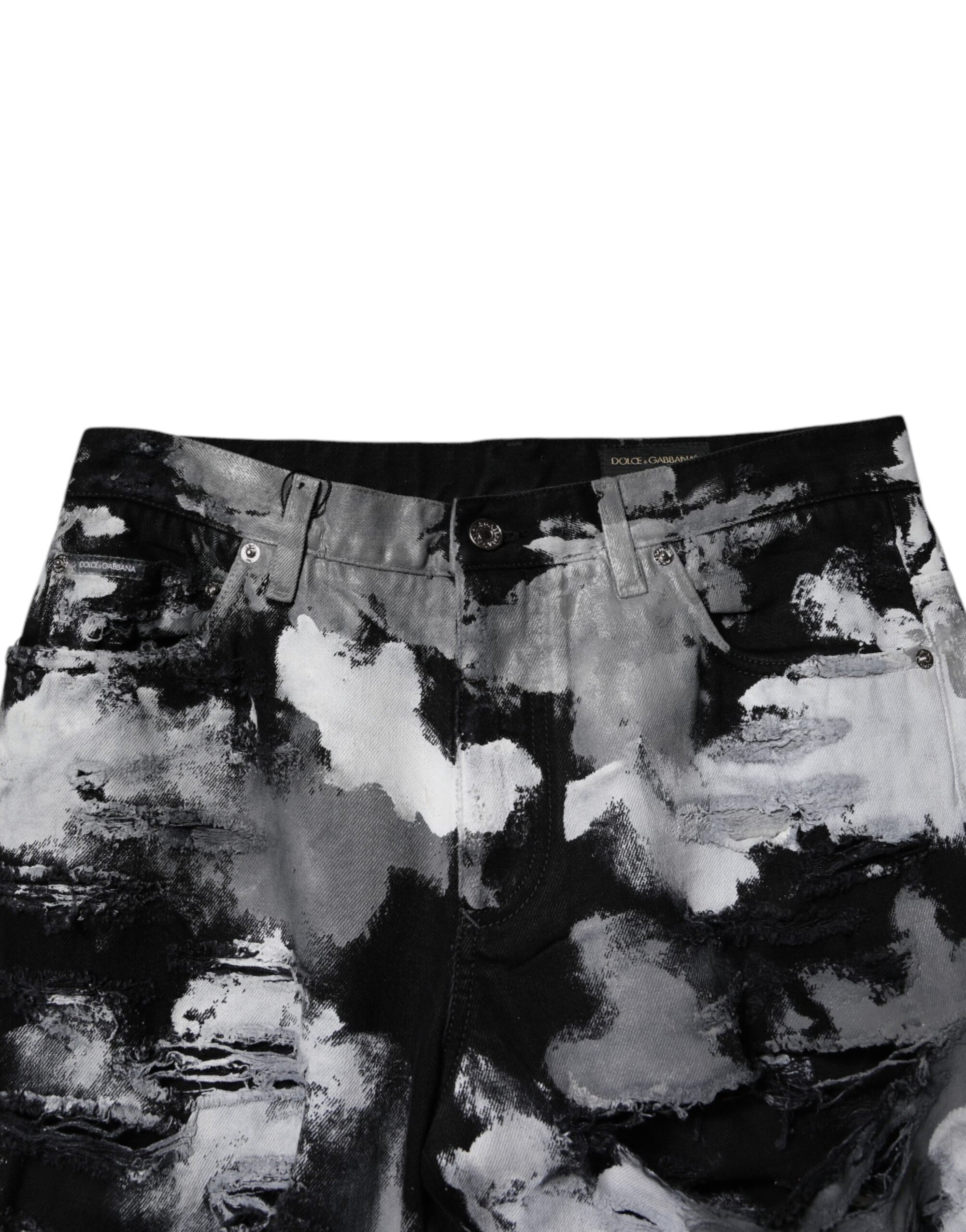 Dolce & Gabbana Multicolor Camouflage Tattered Skinny Denim Jeans