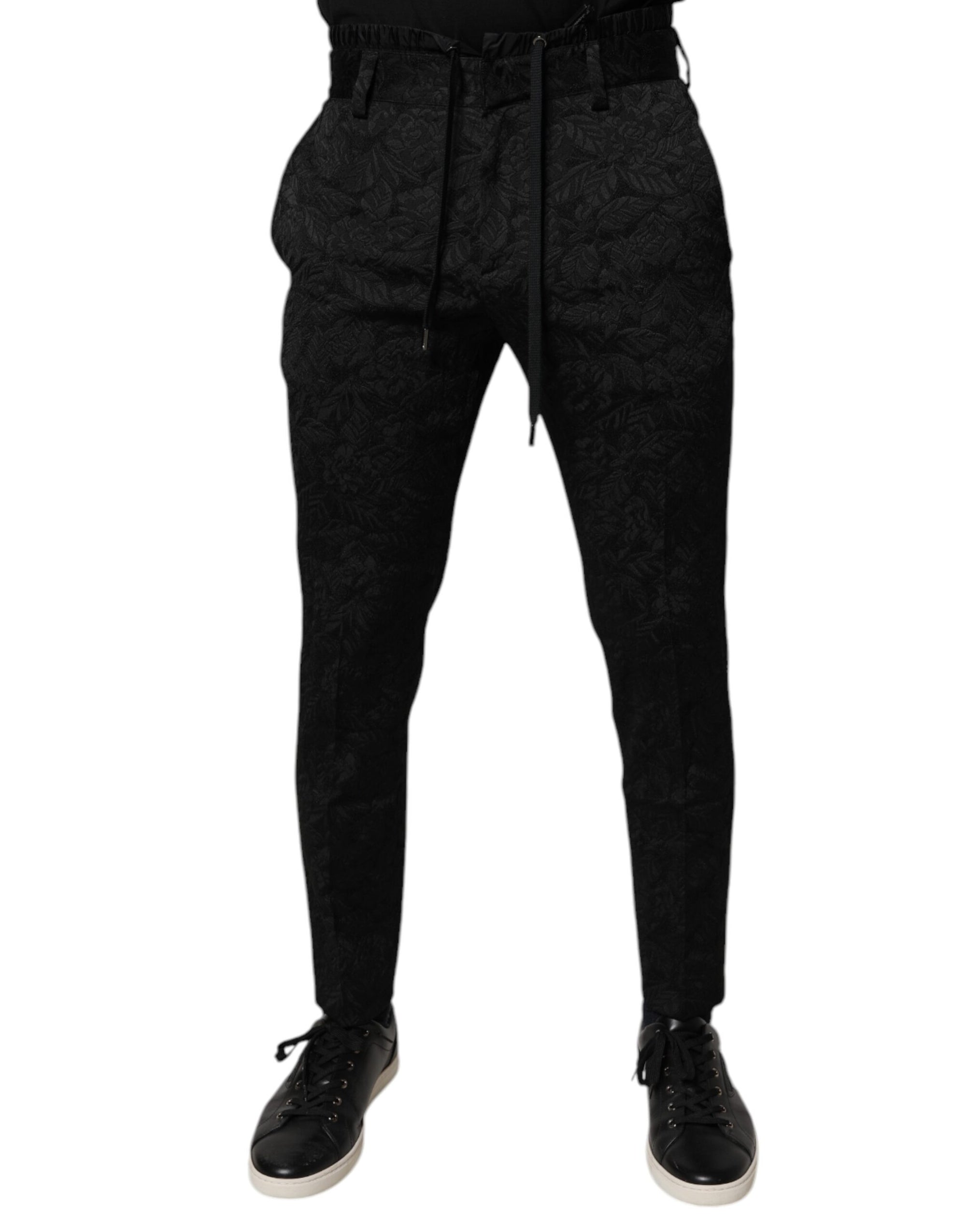 Dolce & Gabbana Black Brocade Polyester Skinny Dress Pants