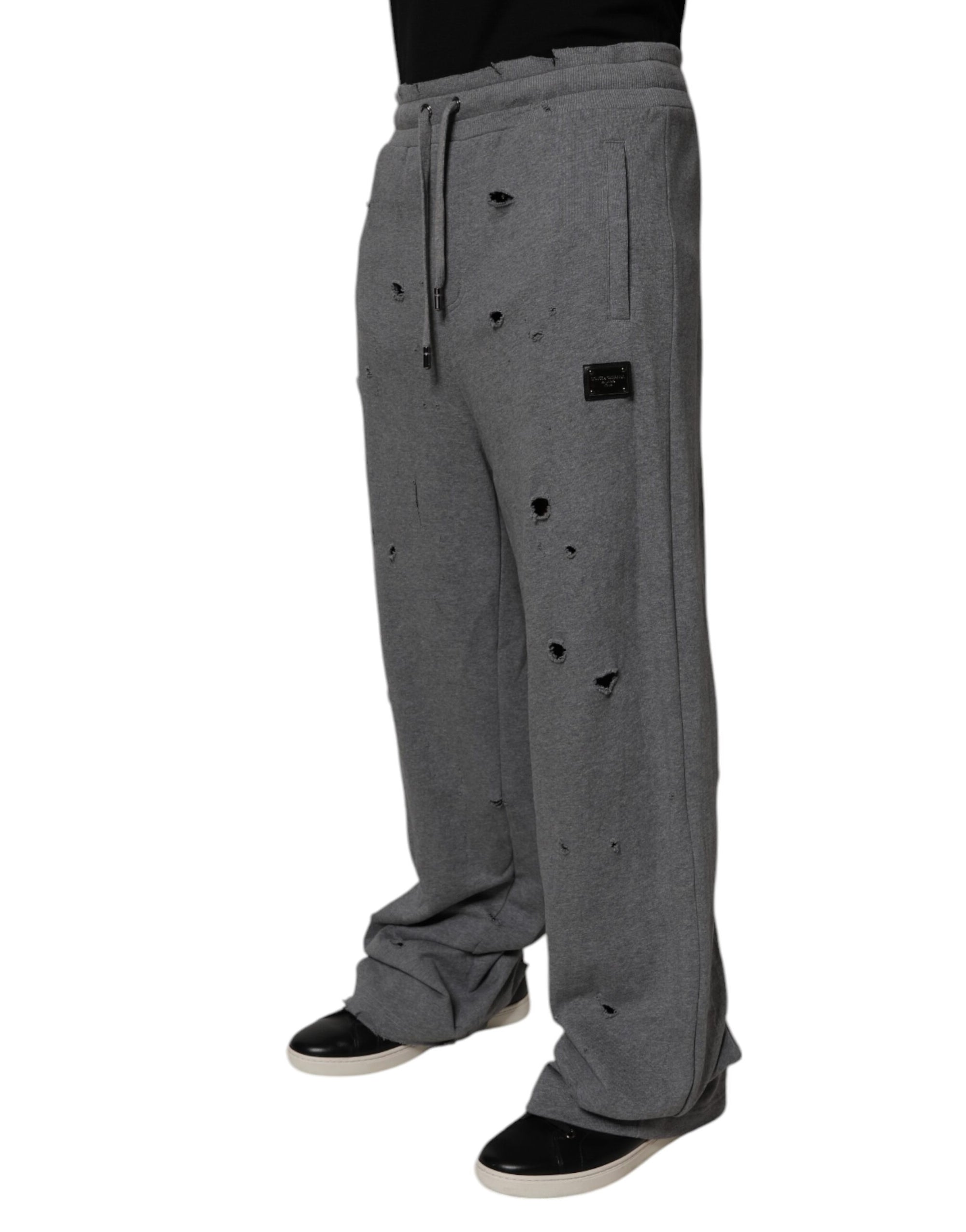 Dolce & Gabbana Gray Cotton RipStyle Straight Sweatpants Pants