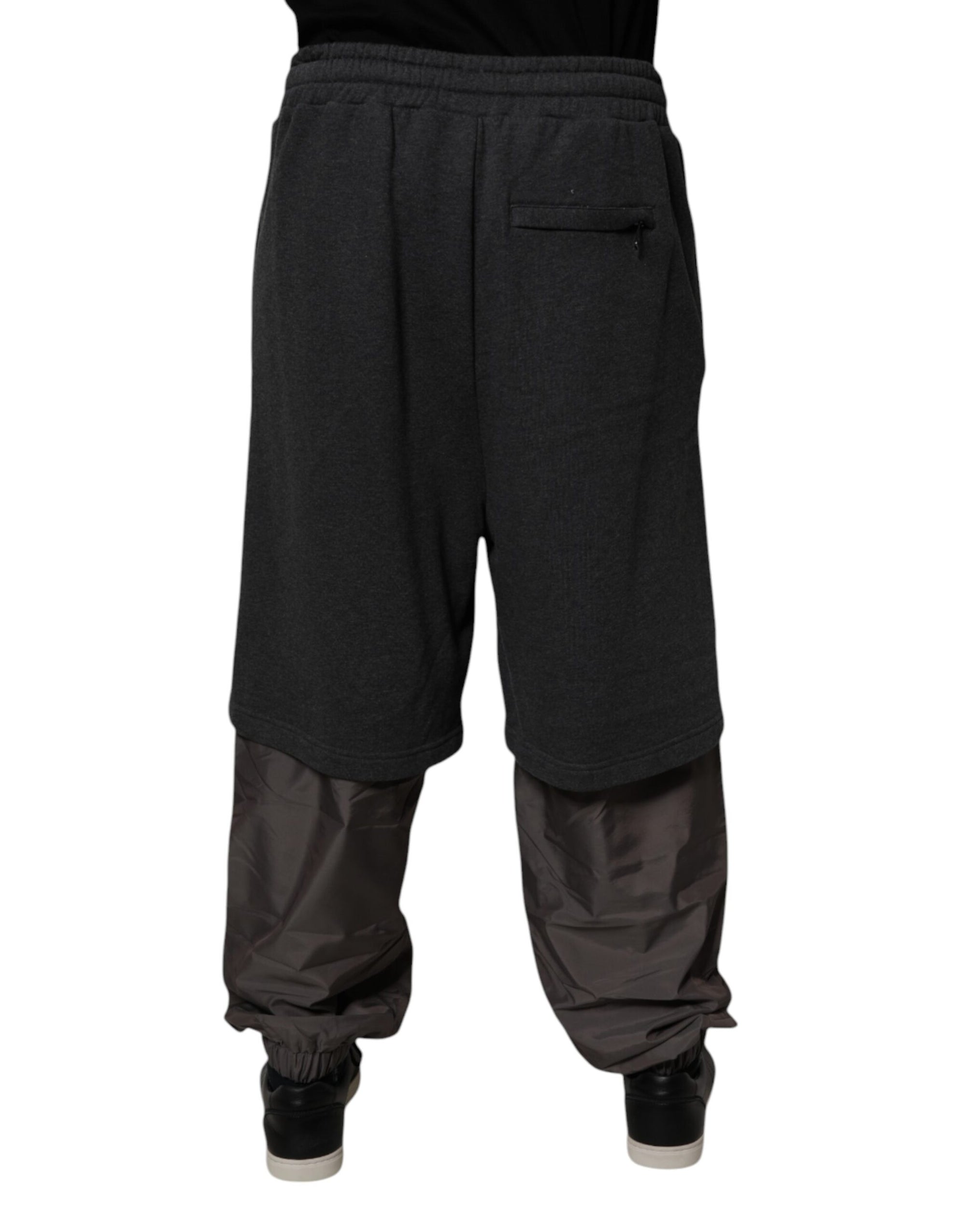 Dolce & Gabbana Dark Gray Cotton Layered Straight Sweatpants Pants