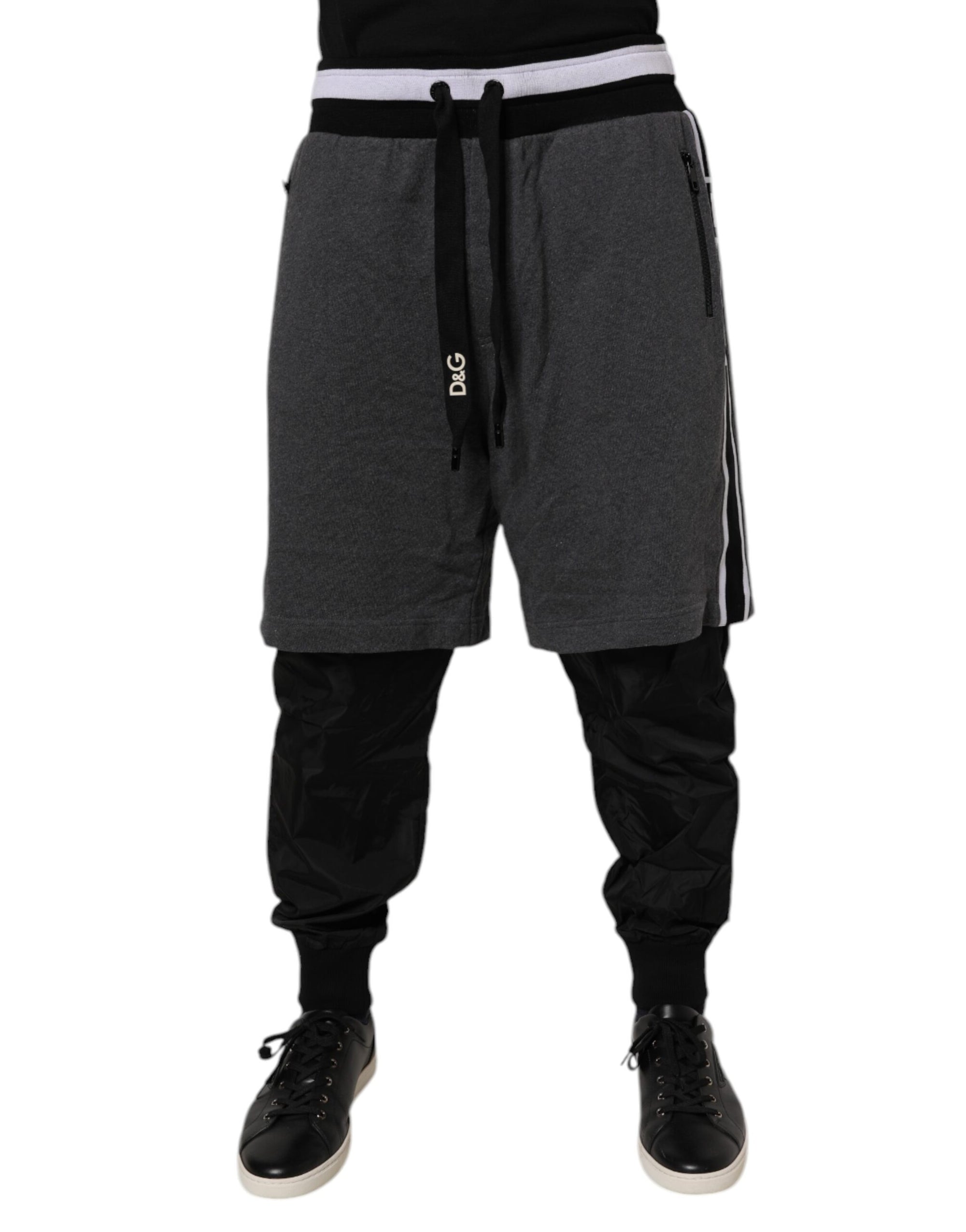 Dolce & Gabbana Black Gray Cotton Layered Men Sweatpants Pants