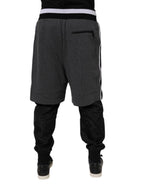Dolce & Gabbana Black Gray Cotton Layered Men Sweatpants Pants