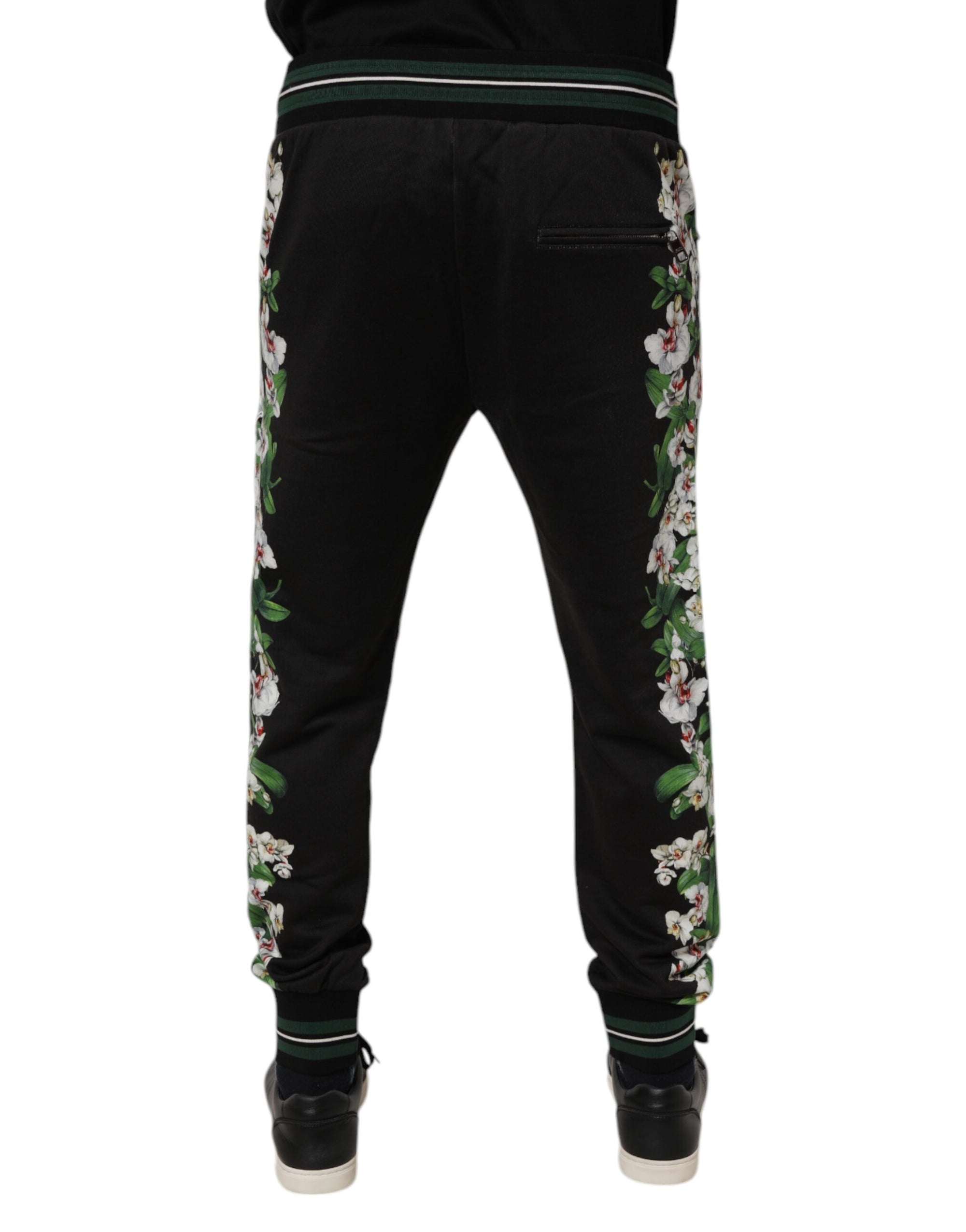 Dolce & Gabbana Black Floral King Men Jogger Sweatpants Pants