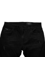 Dolce & Gabbana Black Cotton Tattered Skinny Men Denim Jeans