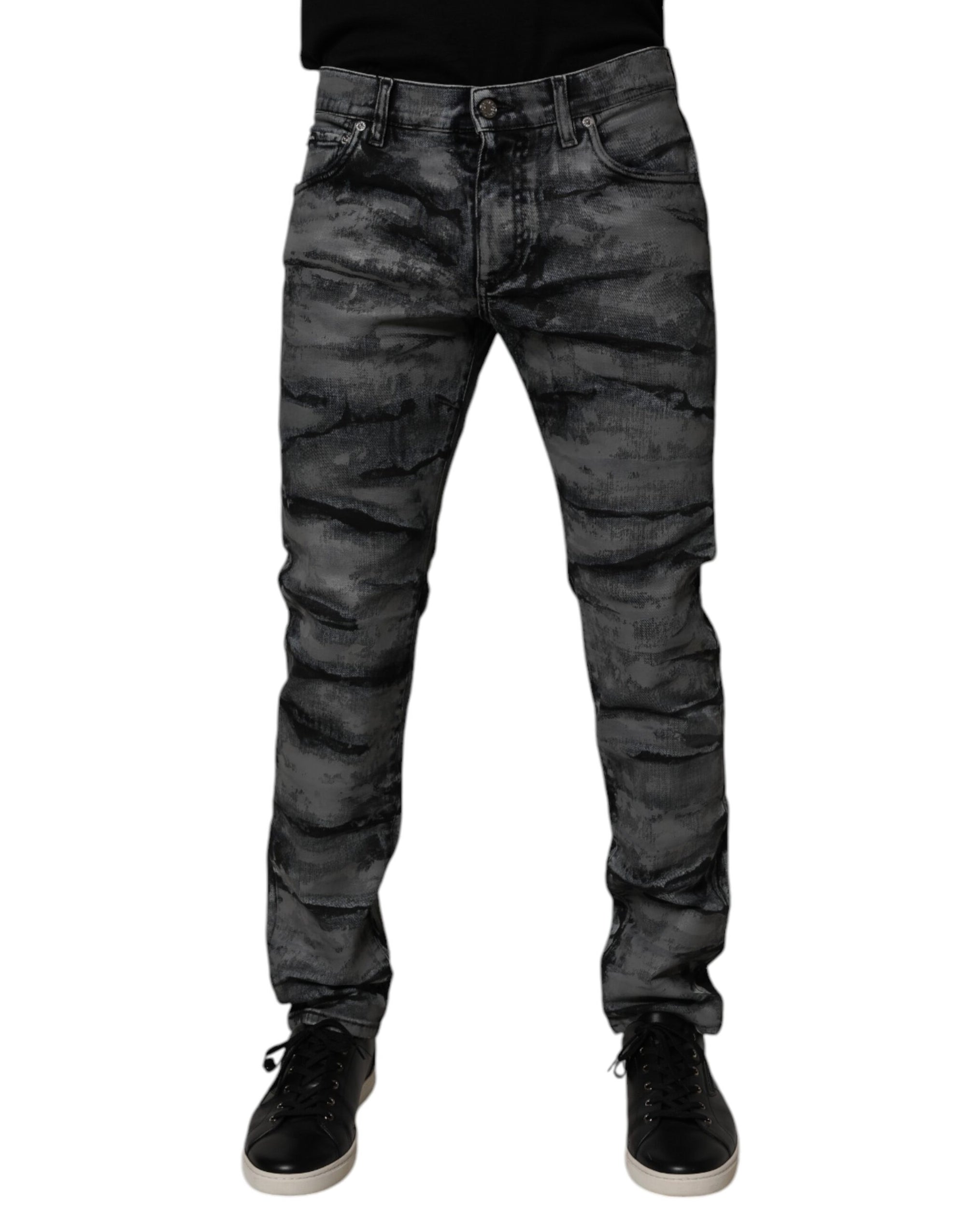 Dolce & Gabbana Gray Tie Dye Cotton Skinny Men Denim Jeans