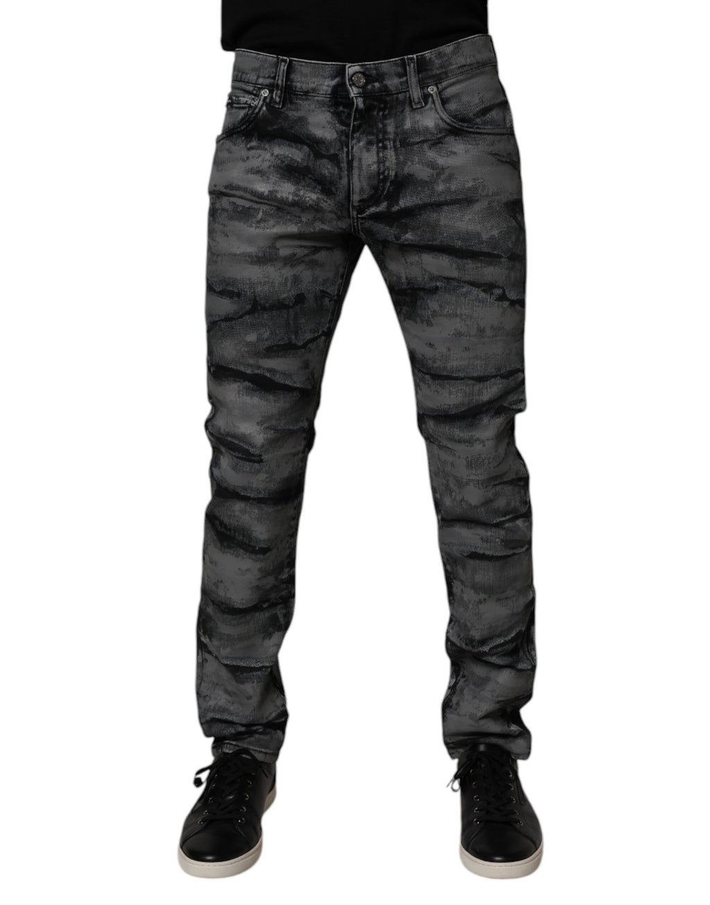 Dolce & Gabbana Gray Tie Dye Cotton Skinny Men Denim Jeans