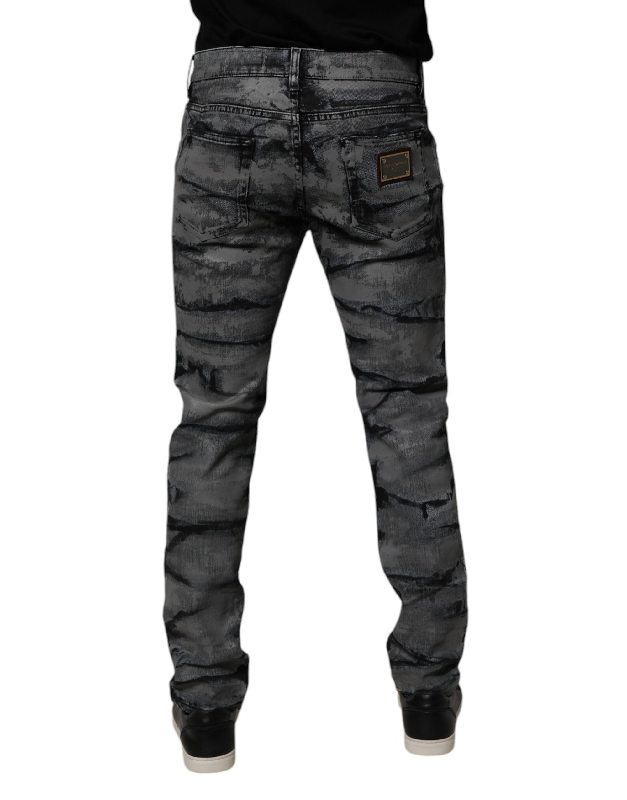 Dolce & Gabbana Gray Tie Dye Cotton Skinny Men Denim Jeans