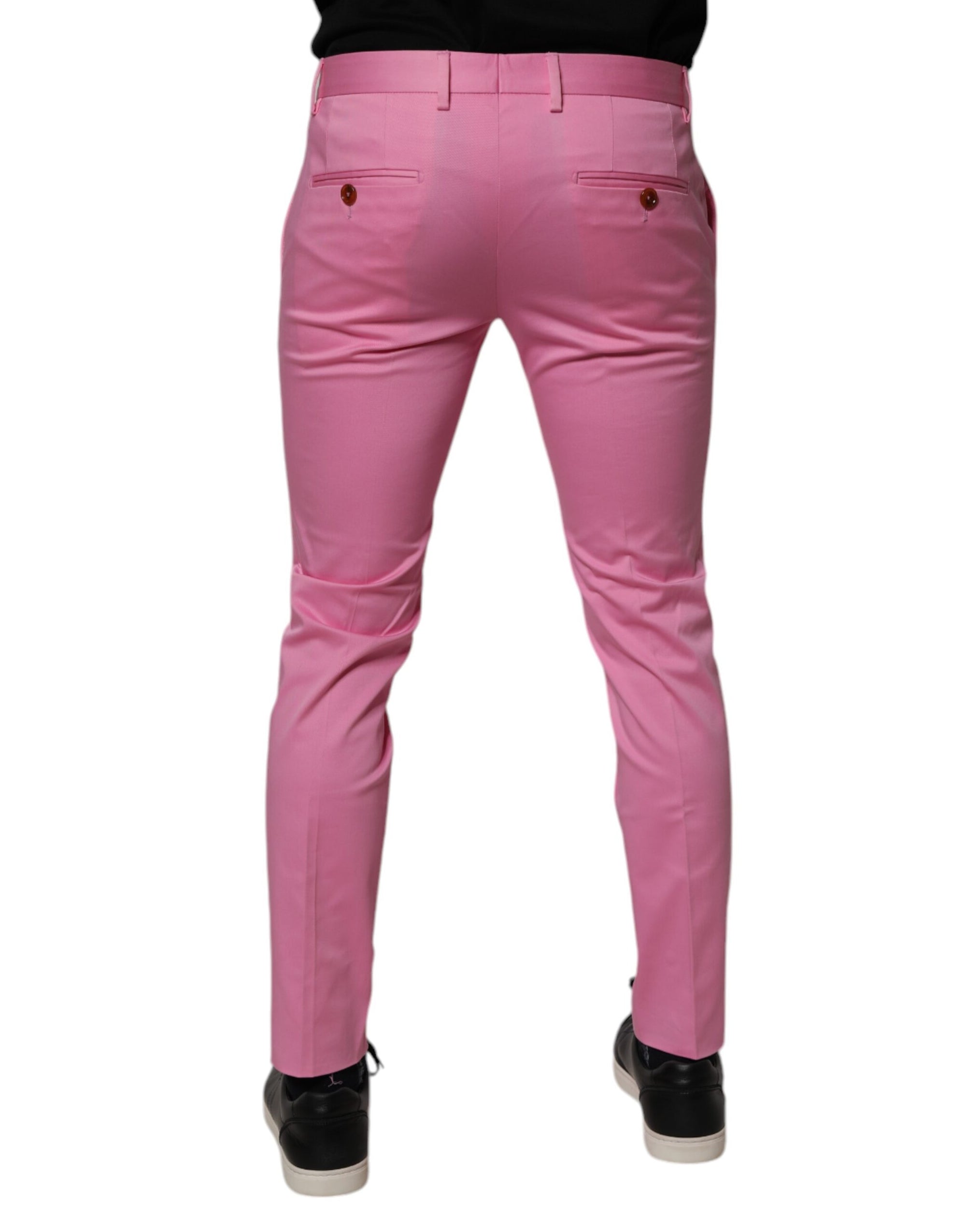 Dolce & Gabbana Pink Cotton Slim Fit Men Dress Formal Pants