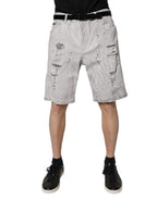 Dolce & Gabbana Light Gray Tattered Men Denim Bermuda Shorts