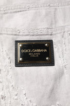 Dolce & Gabbana Light Gray Tattered Men Denim Bermuda Shorts